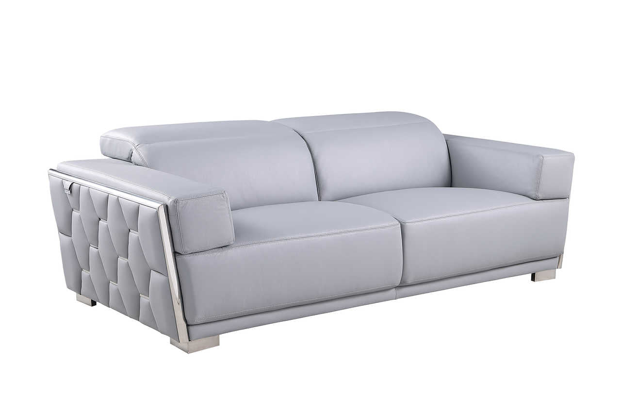 Hexor light blue Italian leather chair side view