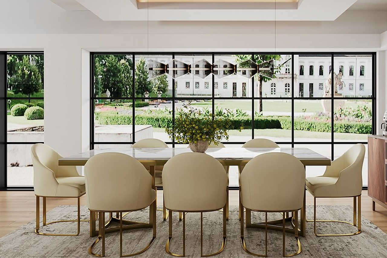 Modern Bura 79 dining table in dining room setting
