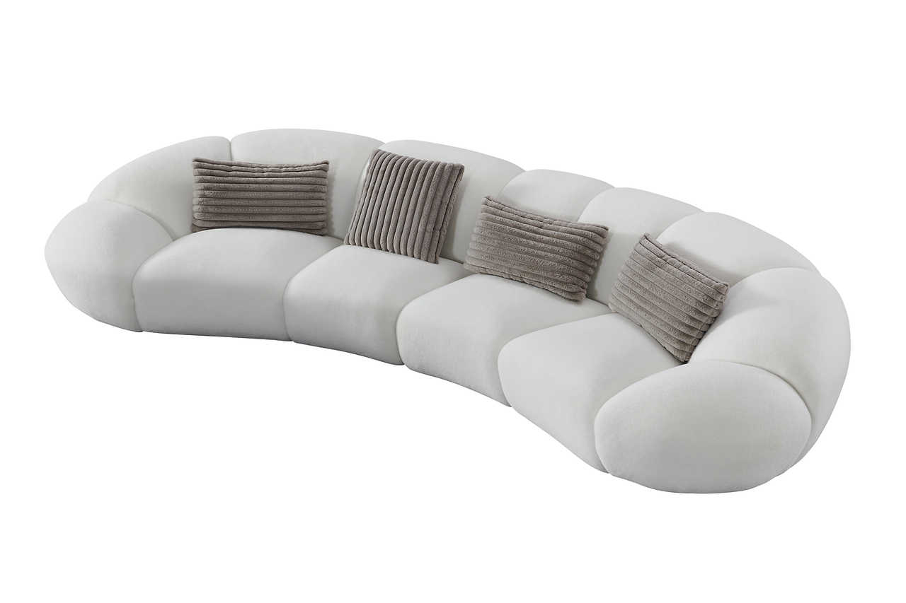 Room scene with Big Cloud white soft fur fabric sectional sofa