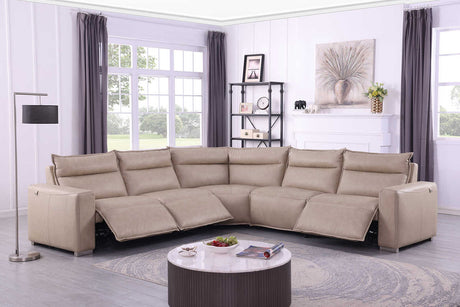 Sierra beige leather reclining sectional front view
