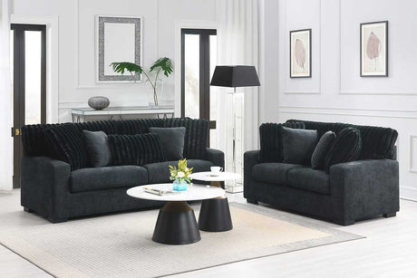 Tarra Black Fabric Living Room Set angled front view