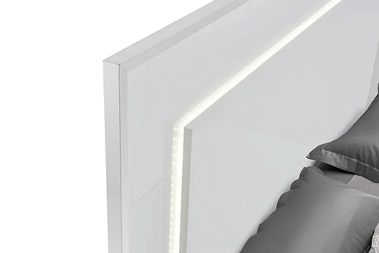 Bedroom view of Antonella White LED Bedroom Set bed