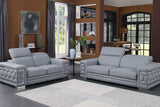 side view of Favo Light Blue Leather Living Room Set furniture