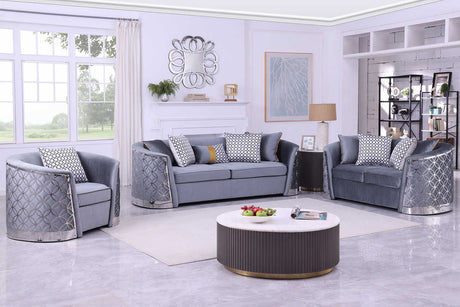 Athena Grey living room set front view with sofa and loveseat
