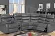 Turbo Grey Power Reclining Sectional sofa angled view showing recliner and console