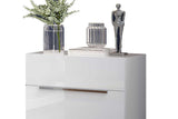Premium white solid wood chest with marble top showing all drawers closed