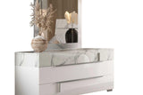 Sunset II White Marble Top Solid Wood Chest drawer details