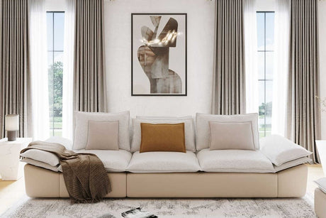 128.34 inch beige velvet 4-seater sofa front view