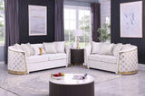 Athena Cream Loveseat side view in cream upholstery
