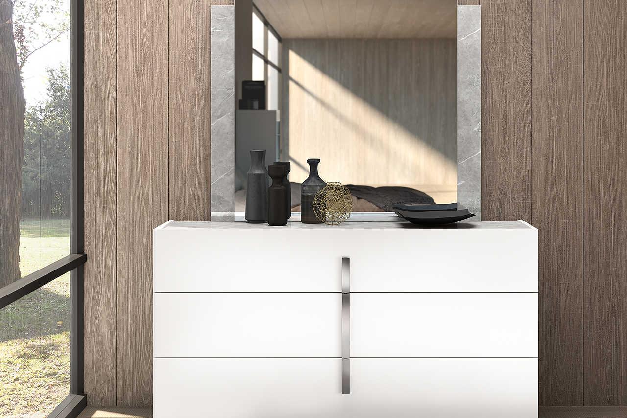 Mara White Modern Traditional Contemporary High Gloss Marble Top Solid Wood Chest - Ella Furniture