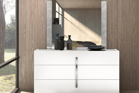 Dafne White High Gloss Modern Dresser front view with drawers
