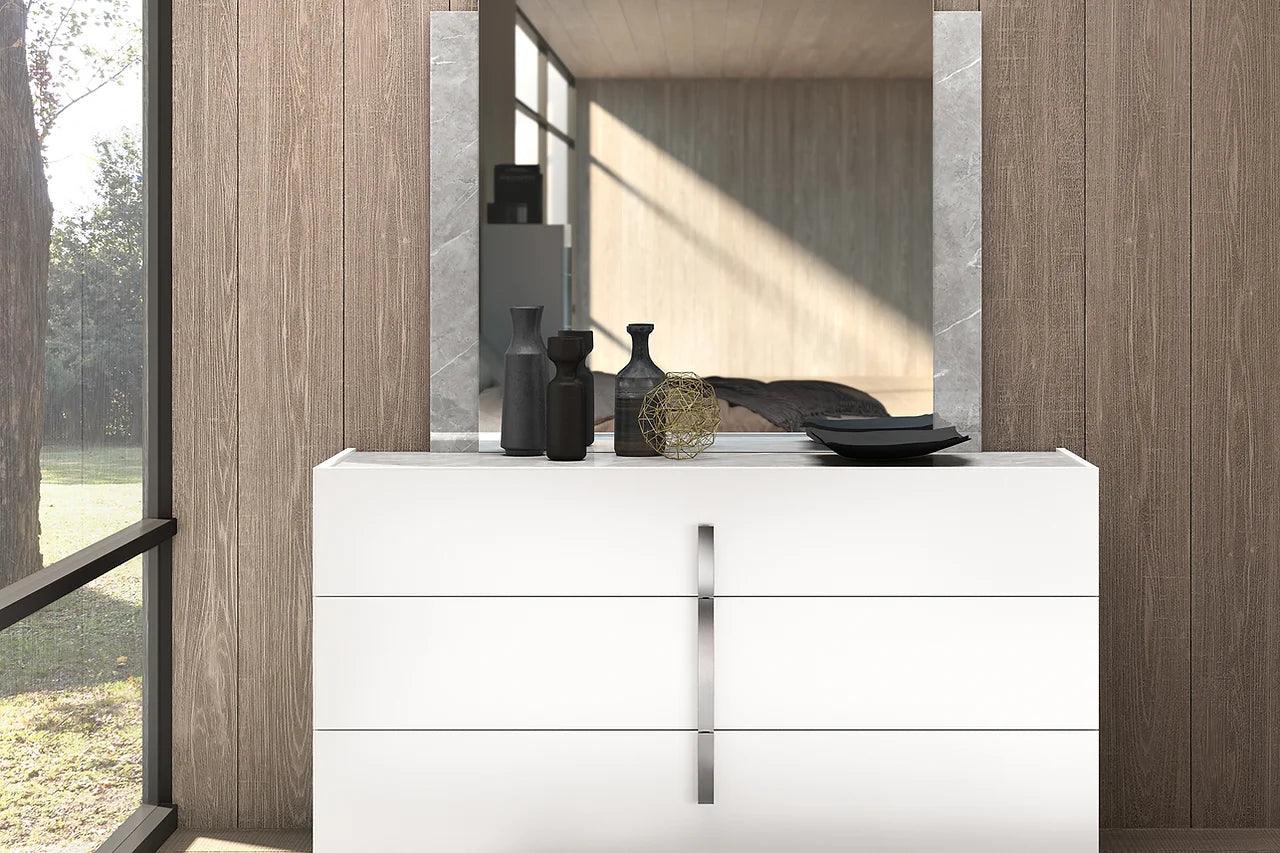 Mara White Modern Traditional Contemporary Marble Top Solid Wood LED Panel Bedroom Set - Ella Furniture