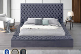 Catalina II grey upholstered tufted king bed headboard close-up