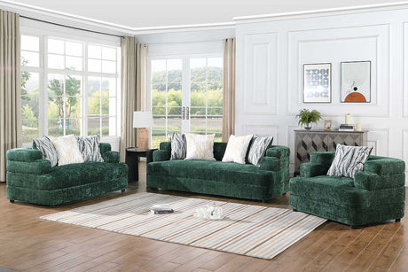 main view of Stepso Green Boucle sofa and loveseat set
