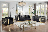 Front view of Monaco Black Velvet Sofa and Loveseat Set