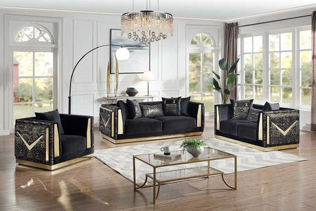Front view of Monaco Black Velvet Sofa and Loveseat Set