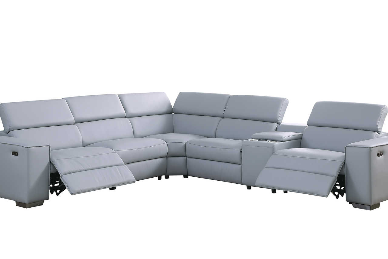 Close-up of power recliner button on Picasso sectional sofa