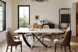Jewel dining table top angle showing white glossy sintered stone surface