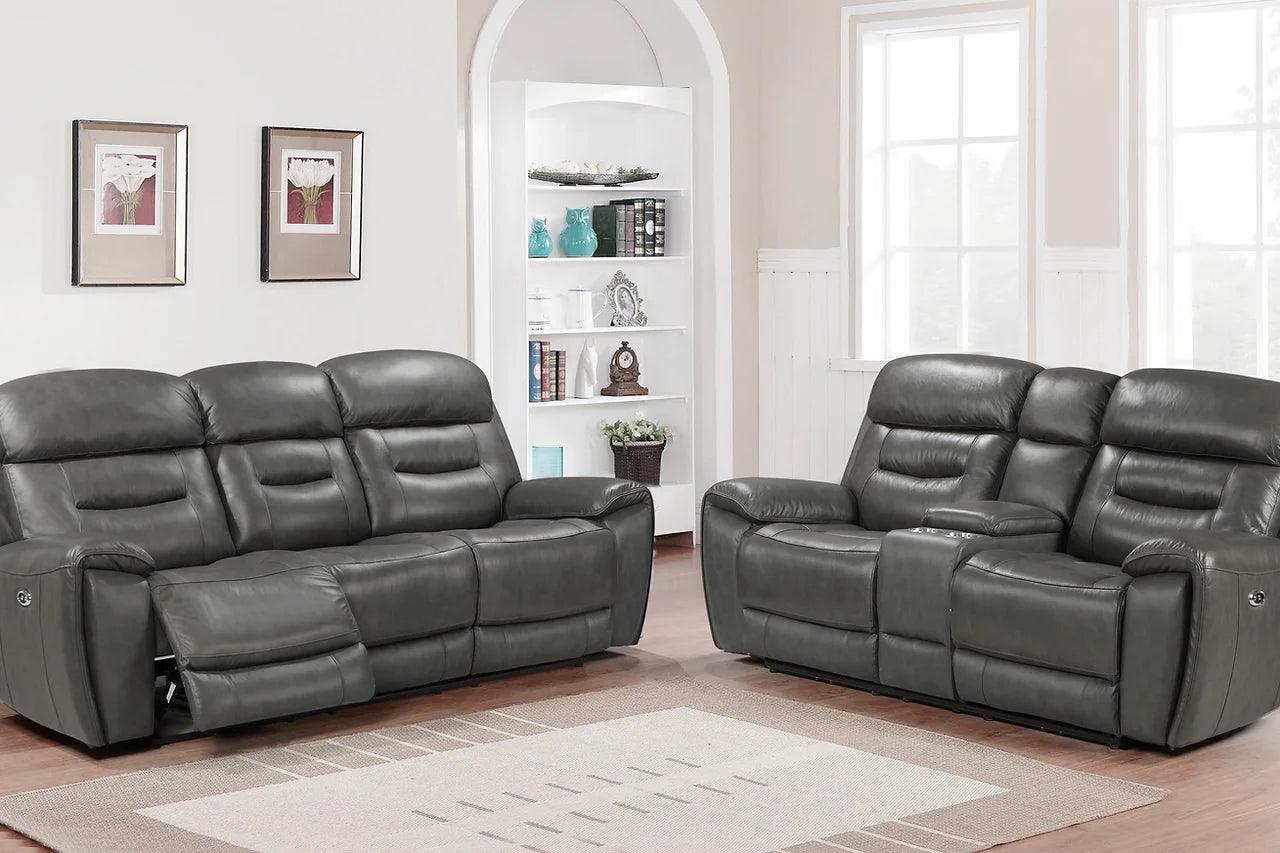 Rosewood Grey 2-piece power reclining sofa and loveseat set front view
