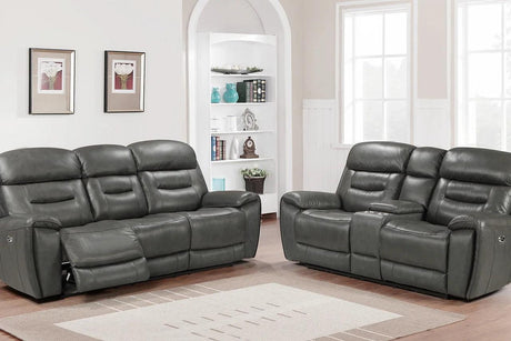 Rosewood Grey 2-piece power reclining sofa and loveseat set front view