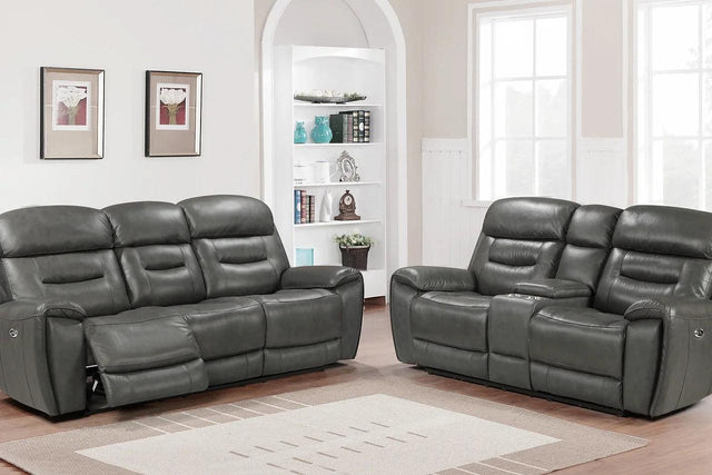 Rosewood Grey 2-piece power reclining sofa and loveseat set front view