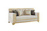 Gold metal accent detail on Hira Cream furniture