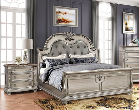 Castlefield Grey Upholstered Tufted Queen Sleigh Bed frontal view