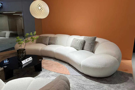 Main view of Big Cloud white soft fur fabric oversize sectional sofa