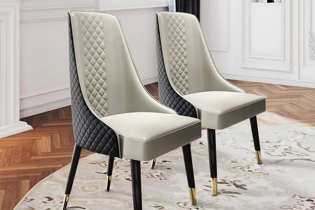 Rani Black Dining Chair side view showing leather upholstery
