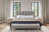 Cato Gray Upholstered Platform Queen Bed, front angle