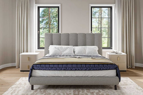 Cato Gray Upholstered Platform Queen Bed, front angle