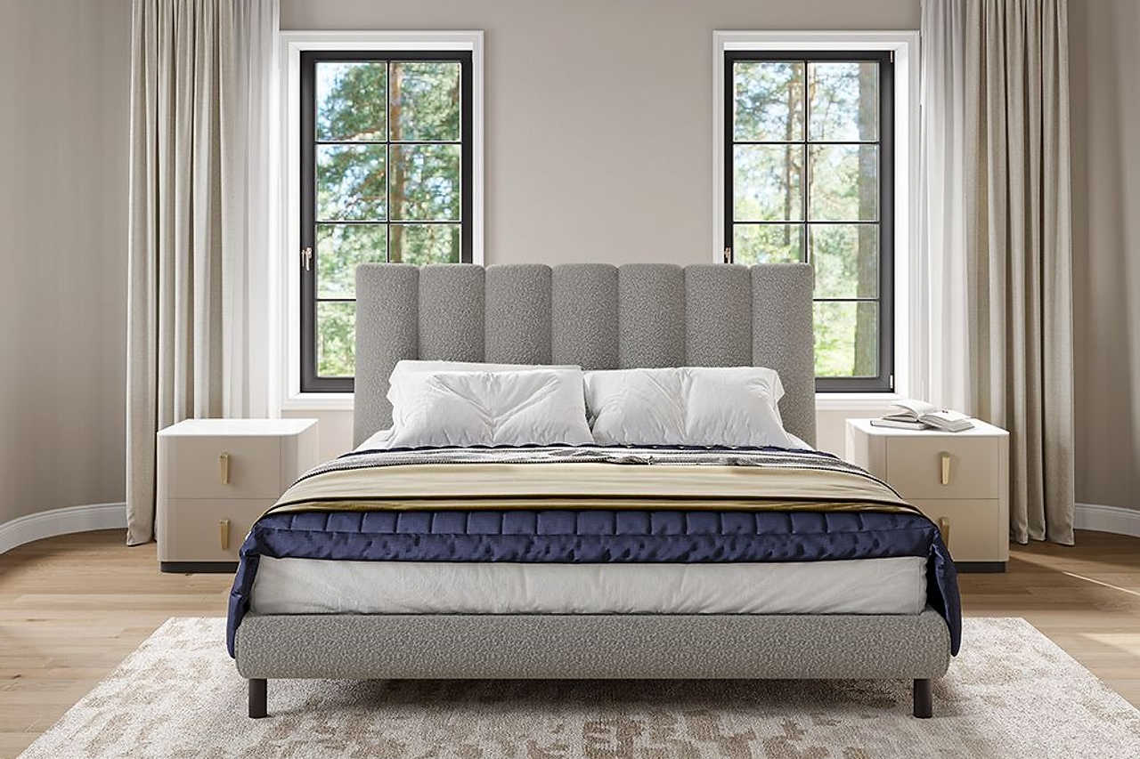 Cato Gray Upholstered Platform King Bed front view