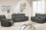 Rosewood Grey reclining sofa side angle showing USB charging port