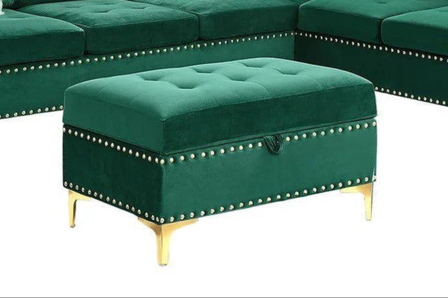 Joy Green Storage Ottoman angled view showing upholstery
