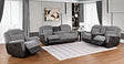 Nisa gray two-tone chenille and air leather reclining sofa front angle