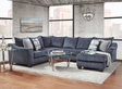 Captivate Lapis Charcoal 3-piece sectional sofa front angle in charcoal polyester upholstery