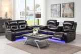 Concord reclining loveseat with LED light, angled side view