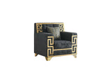 Hira Black Accent Chair with Gold Metal Accents Front View