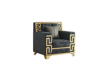 Hira Black Accent Chair with Gold Metal Accents Front View