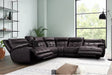 Brown leather power reclining sectional sofa angled view