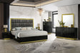 Lila Black and Gold Upholstered Platform Bedroom Set bed front view