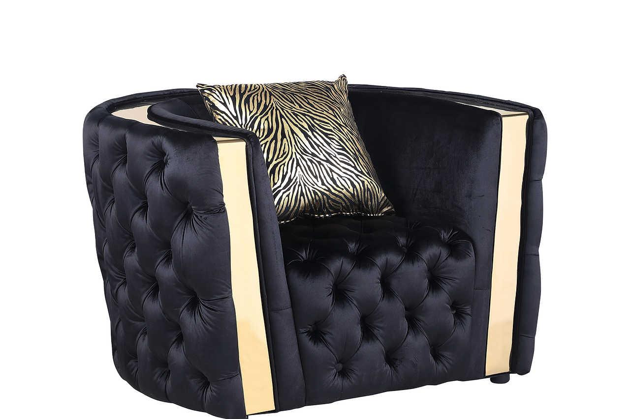 detail view of Roka Black Tufted Reclining Living Room Set furniture