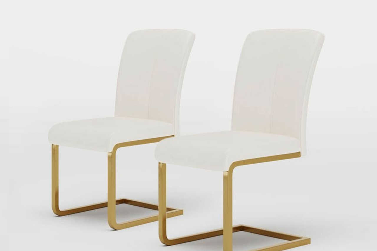 Dining side chair with beige PU leather and gold frame