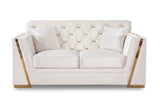 Side angle of Hilena white velvet living room set