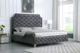 Close-up of tufted velvet headboard on Leilah king bed