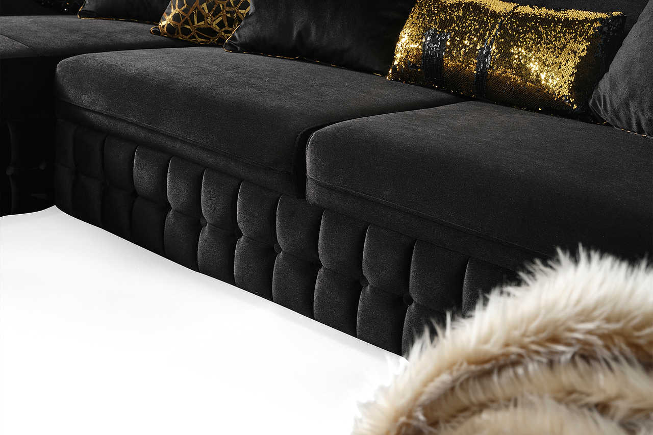 Close detail of sectional stitching and cushions