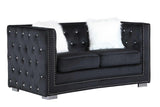 Paris Black Velvet Tufted Sofa and Loveseat front angle