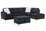 side view of Joy Black Velvet Upholstered Tufted Sectional with Ottoman sectional sofa