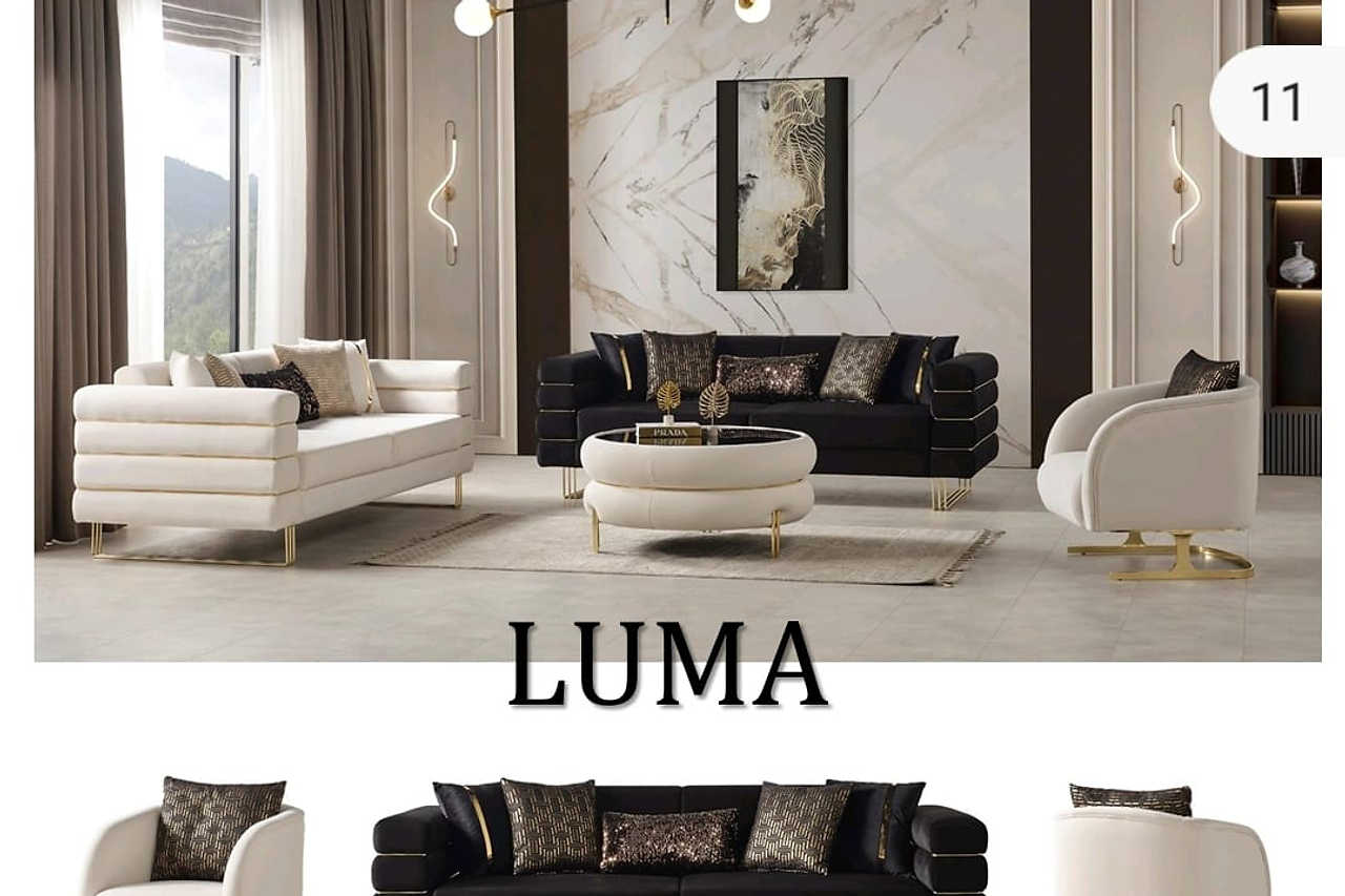 Luma Off White Living Room Set sofa angled side view