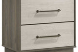 side view of River Light Gray Bookcase Platform Bedroom Set bed